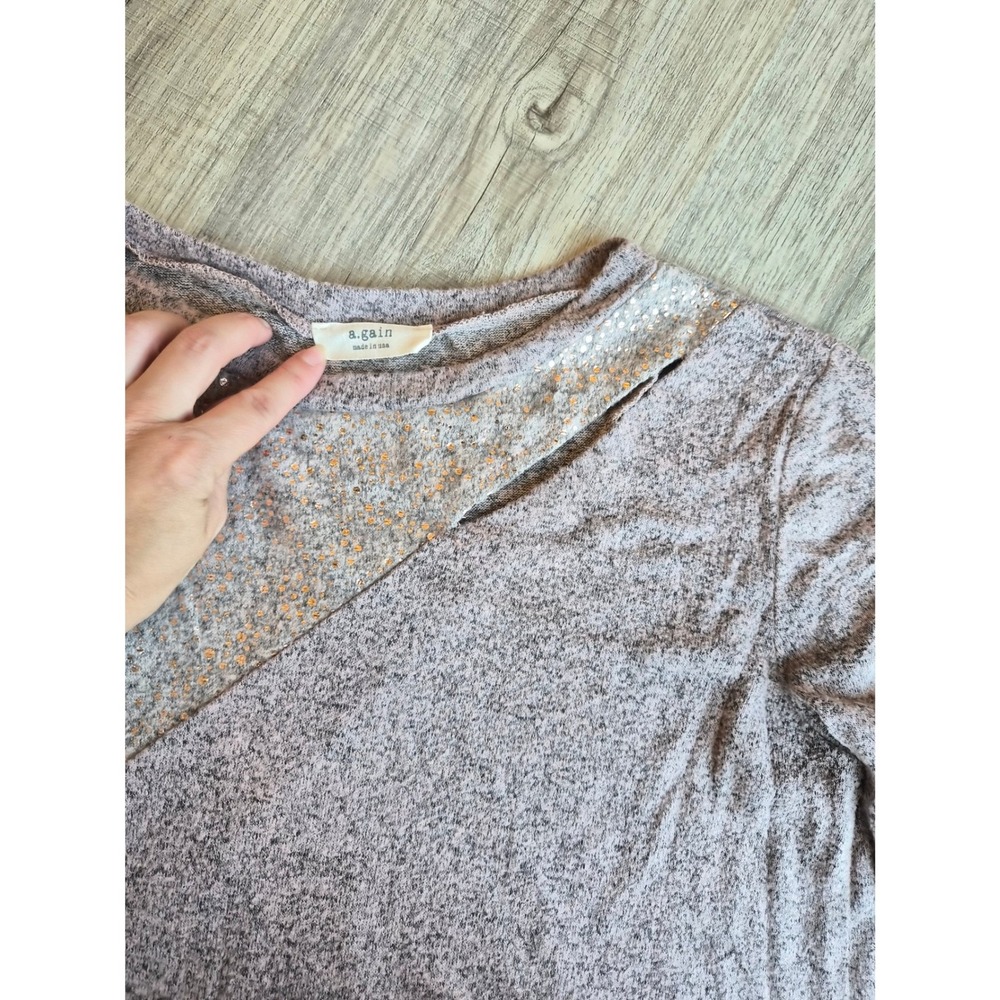 A.gain Womens Long Sleeve Cutout Sequin Top Mauve Purple Heathered Knit Small - Picture 3 of 5